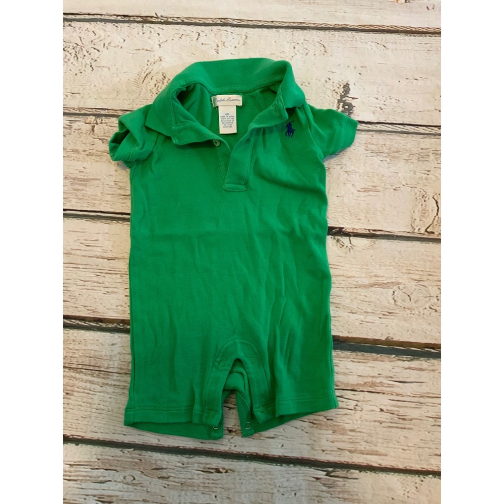 Ralph Lauren Baby Boys Green Polo Romper Short Sleeve One Piece 6M 6 Months